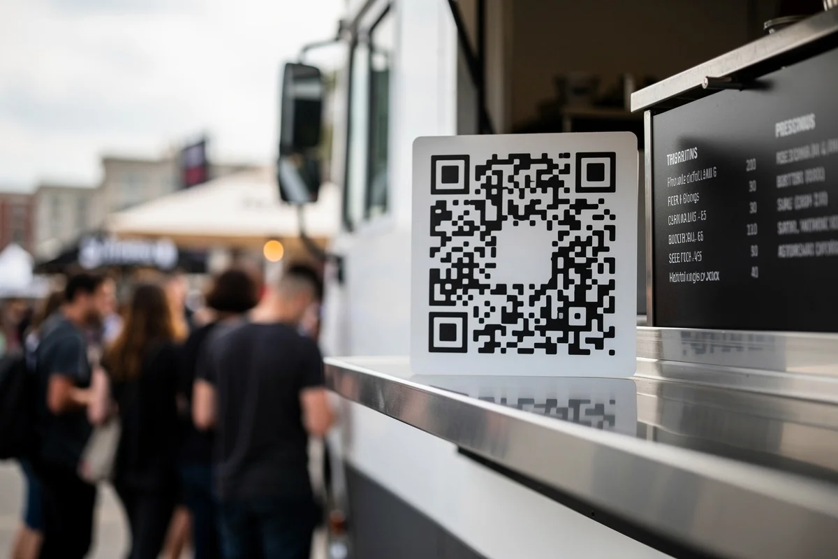 QR code sign on food truck exterior