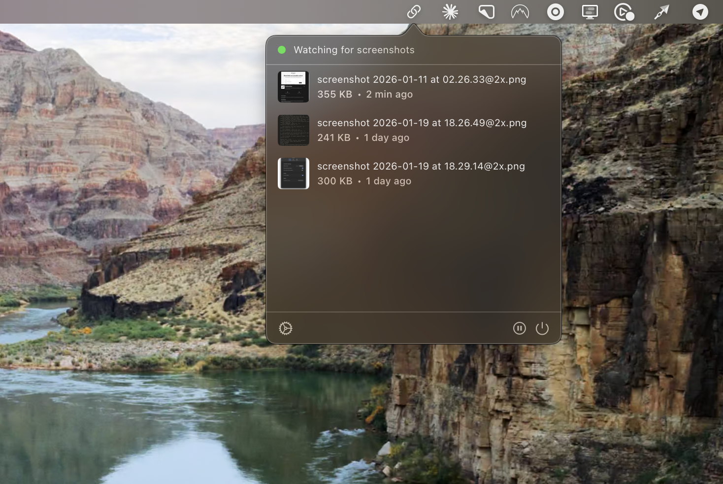 ScreenFwd macOS menubar app showing recent screenshots